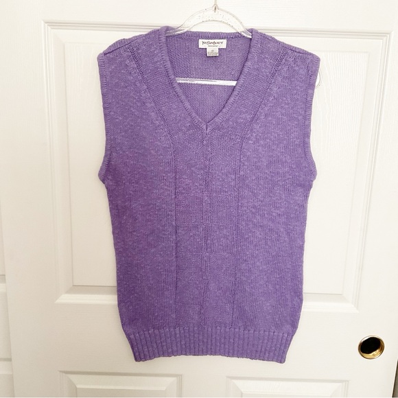Yves Saint Laurent Linen Blend Purple Knit Vest Vintage MEDIUM - Picture 1 of 5